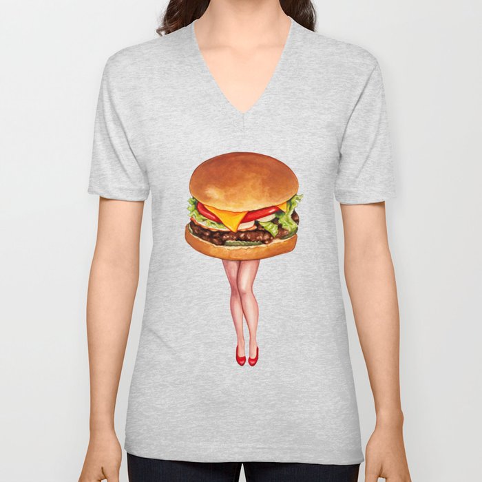 Cheeseburger Pin-Up V Neck T Shirt