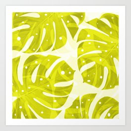 Lime Green Monstera Leaves Light Background #decor #society6 #buyart Art Print