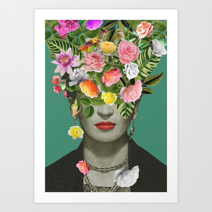 Frida Floral Kunstdrucke | Collage, Graphic-design, Fridakahlo, Blumen, Garden, Grün, Frida, Natur, Woman, Floral