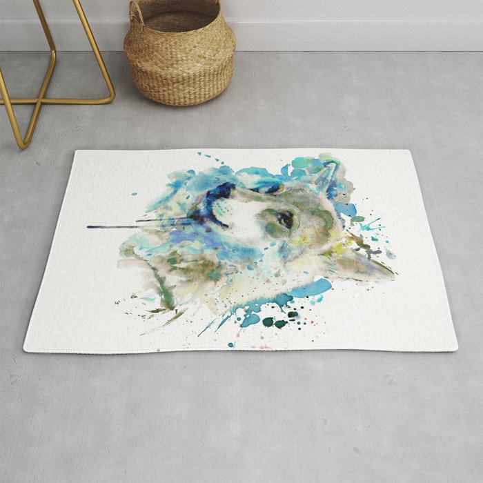 Watercolor Wolf Portrait Rug