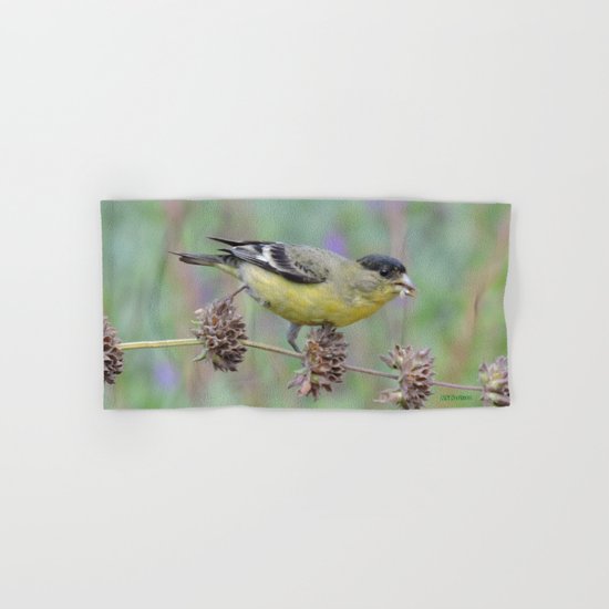 Lesser Goldfinch Snacks on Seeds Hand & Bath Towel