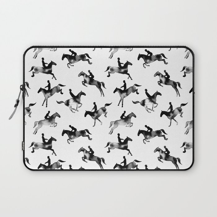 Watercolor Showjumping Horses (Black) Laptop Sleeve