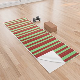 [ Thumbnail: Light Green and Red Colored Pattern of Stripes Yoga Towel ]