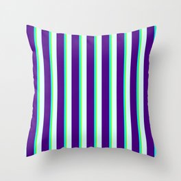 [ Thumbnail: Light Cyan, Indigo, Aqua, and Green Colored Lined/Striped Pattern Throw Pillow ]
