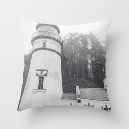 Heceta Head Lighthouse Black and White Photography Oregon Coast Throw Pillow