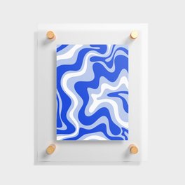 Retro Liquid Swirl Abstract Pattern Royal Blue, Light Blue, and White  Floating Acrylic Print