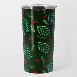 Christmas tree branches and berries - green Travel Mug