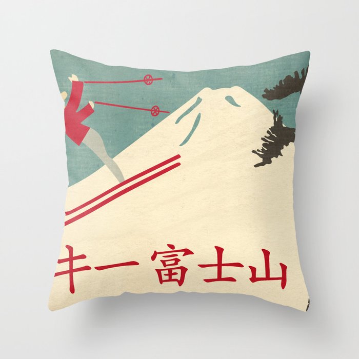 Ski Fujisan Throw Pillow