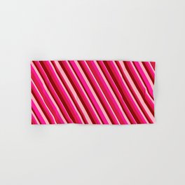 [ Thumbnail: Deep Pink, Crimson, Dark Red, and Light Pink Colored Lines/Stripes Pattern Hand & Bath Towel ]