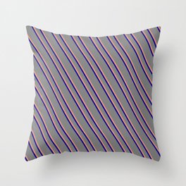 [ Thumbnail: Gray, Dark Salmon, and Dark Blue Colored Lines Pattern Throw Pillow ]
