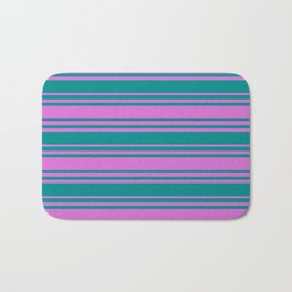 [ Thumbnail: Orchid and Dark Cyan Colored Stripes/Lines Pattern Bath Mat ]