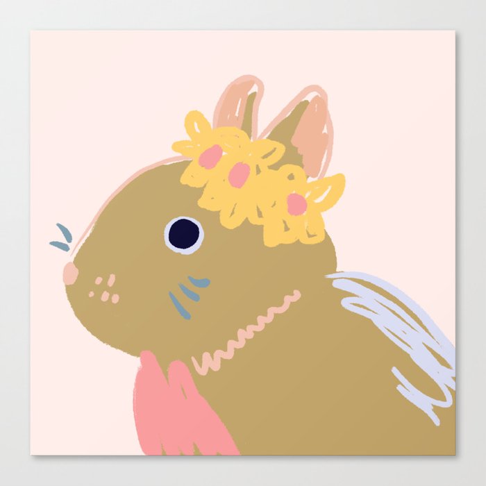 Modern Simple Pink Yellow Blue Rabbit Design  Canvas Print