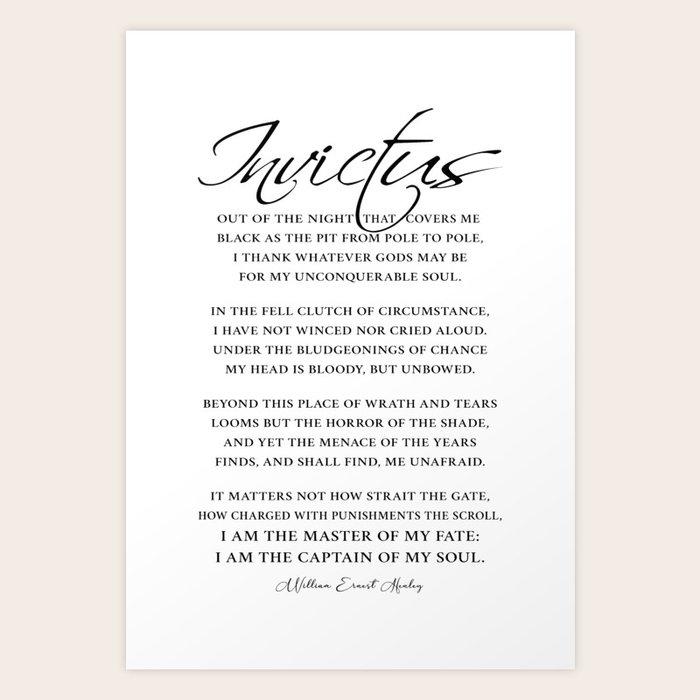 Invictus Motivational Poem by William Ernest Henley Art Print by EK Art Prints | Society6 for Invictus Poem Free Printable Version