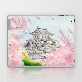 Himeji Castle , Art Watercolor Painting print by Suisai Genki , cherry blossom , Japanese Castle Laptop & iPad Skin