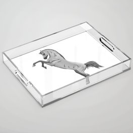  light gray horse rearing, digital painting Acrylic Tray