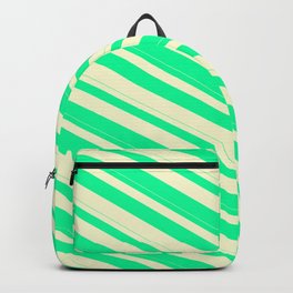 [ Thumbnail: Green & Light Yellow Colored Lined Pattern Backpack ]