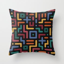 Colorful geometry line art pattern on black Throw Pillow