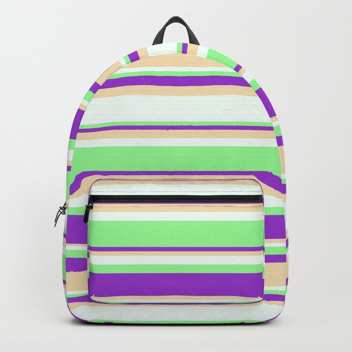 Dark Orchid, Tan, Mint Cream, and Green Colored Stripes Pattern Backpack