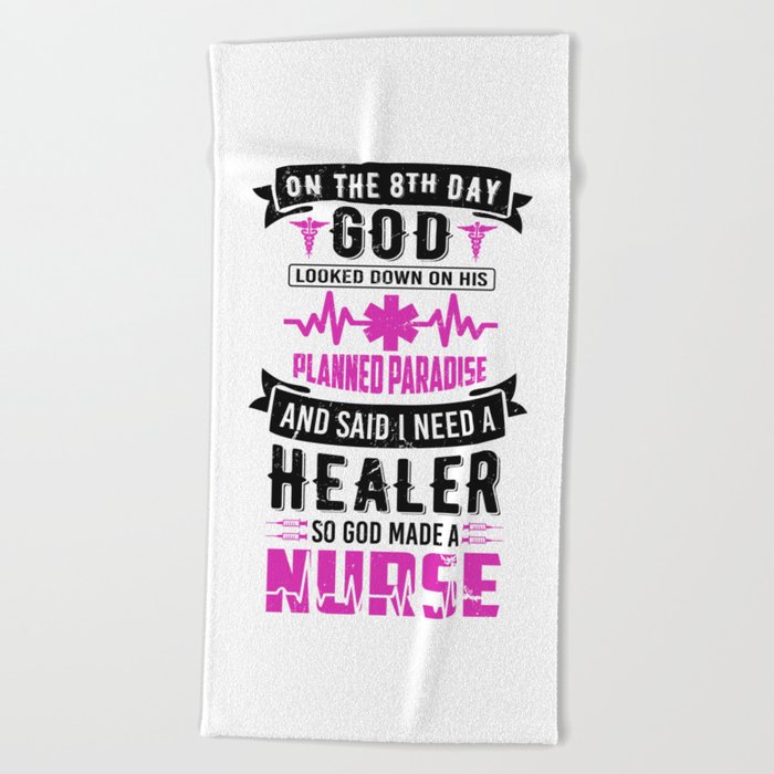 God Made A Nurse Quote Vintage Typography Religious Beach Towel