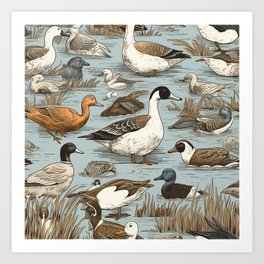 Beautiful Duck & Goose Tile With Wild Native Waterfowl Art Print