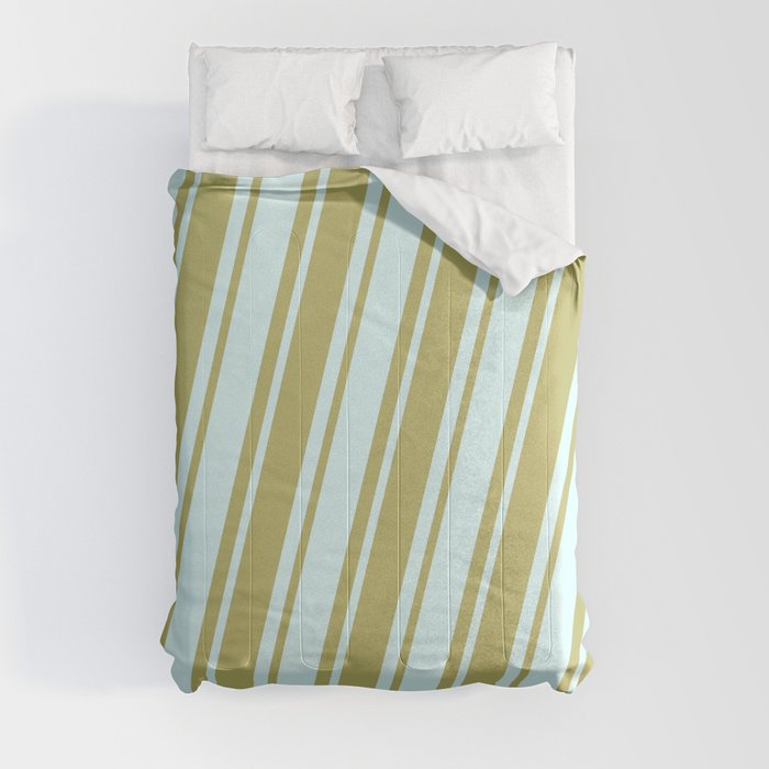 Dark Khaki & Light Cyan Colored Pattern of Stripes Comforter