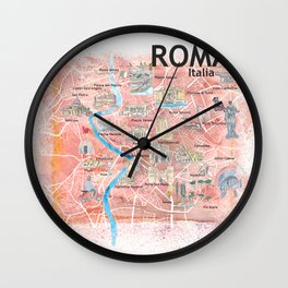 Rome Italy  Illustrated Map with Landmarks, Main Roads and Highlights Wall Clock