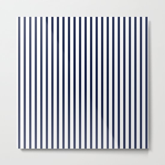 Indigo Navy Blue Vertical Stripes Metal Print