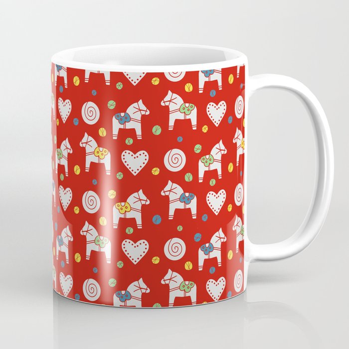 Christmas Swedish Dala Hearts and Buns Pattern on Red Coffee Mug | Graphic-design, Dala-horse, Swedish, Red, Holiday, Christmas, Scandinavian, Nordic