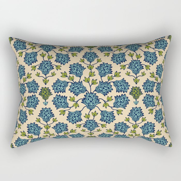 THISTLEDOWN FLORAL in MINT, CHARTREUSE AND DARK BLUE ON SAND Rectangular Pillow