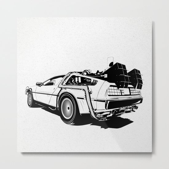 DeLorean / BW Metal Print