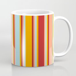 [ Thumbnail: Orange, Red, Light Salmon & Powder Blue Colored Stripes/Lines Pattern Coffee Mug ]
