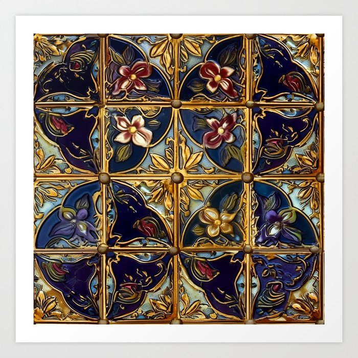 Floral Enamel Tile Pattern Art Print