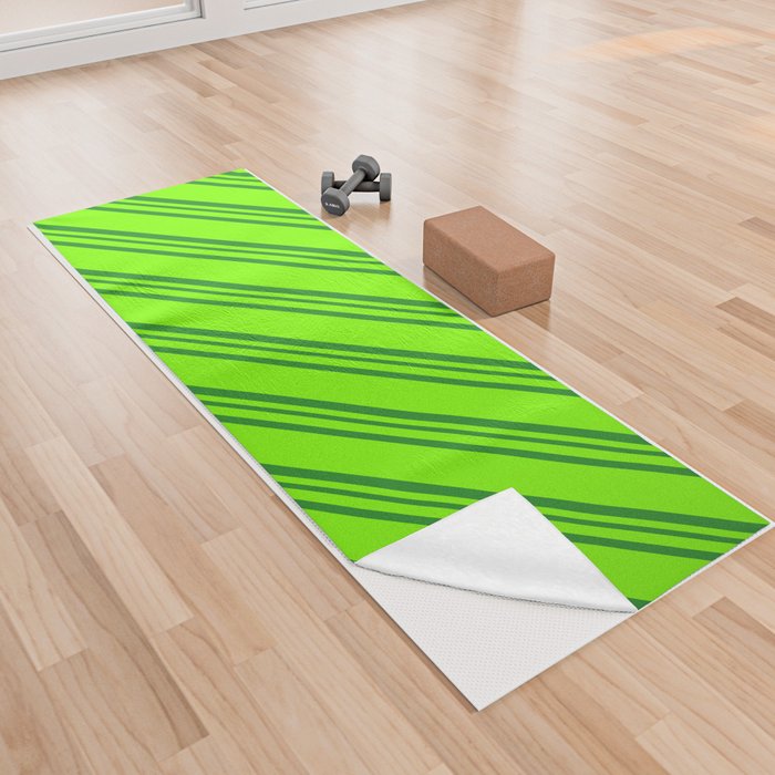 Chartreuse and Forest Green Colored Stripes/Lines Pattern Yoga Towel