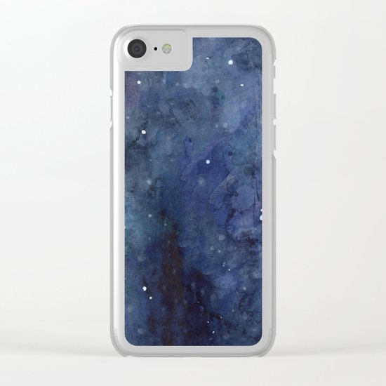 Galaxy Nebula Watercolor Night Sky Stars Outer Space Blue Texture Clear iPhone Case