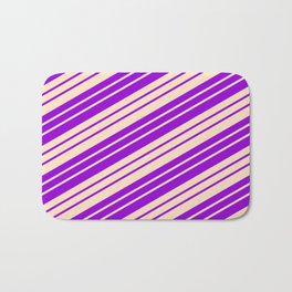 [ Thumbnail: Dark Violet and Bisque Colored Stripes/Lines Pattern Bath Mat ]