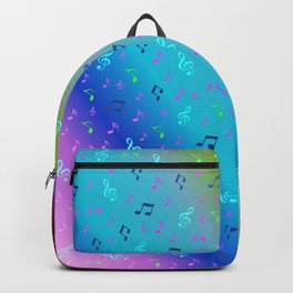 colorful blue music notes abstract, art, artistic, background, bass, beautiful, classical, clef, cre Backpack