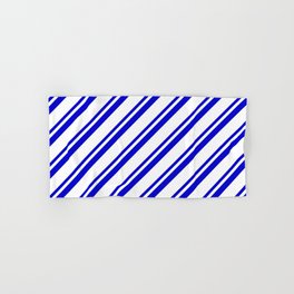 [ Thumbnail: Blue & White Colored Striped Pattern Hand & Bath Towel ]