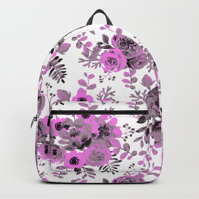 Abstract neon pink gray hand painted watercolor floral pattern Backpack