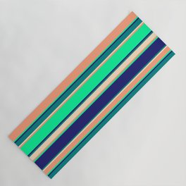[ Thumbnail: Vibrant Light Salmon, Green, Midnight Blue, Teal, and Bisque Colored Pattern of Stripes Yoga Mat ]