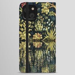 William Morris original Tree of Life reflecting pool of garden lily pond twilight black nature landscape painting wall and home decor iPhone Wallet Case