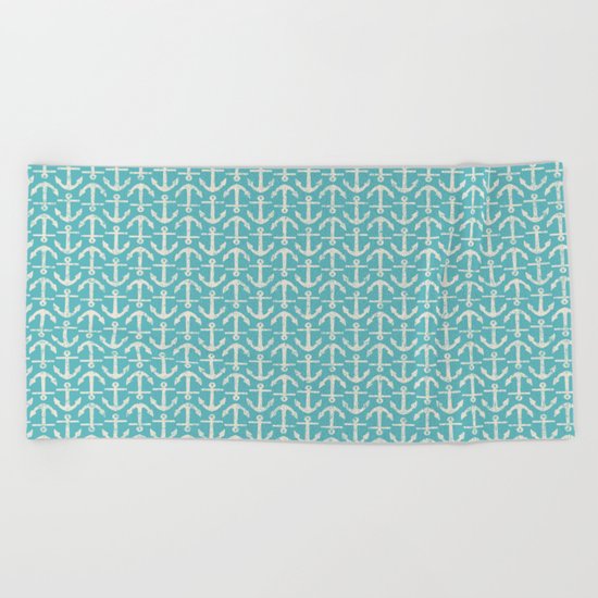Beach Series Aqua -Maritime Nautical Small Anchor Pattern on #Society6 Beach Towel