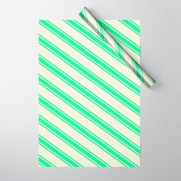 [ Thumbnail: Beige and Green Colored Stripes/Lines Pattern Wrapping Paper ]