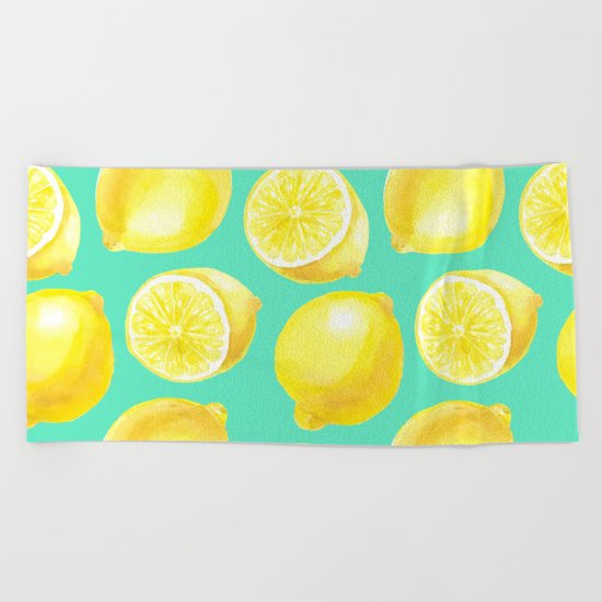 Watercolor lemons pattern Beach Towel