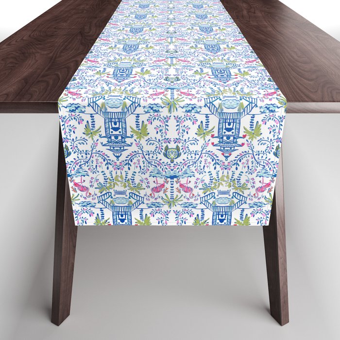 Colorful Coastal Chinoiserie  Table Runner