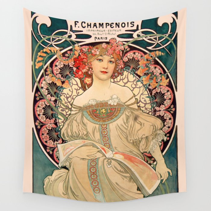 Mucha Daydream Art Nouveau Edwardian Woman Floral Portrait Wall Tapestry
