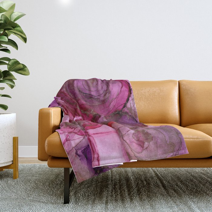 Ravishing Roses Abstract Alcohol Ink Painting Throw Blanket