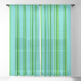 [ Thumbnail: Green, Lime Green, and Turquoise Colored Lines Pattern Sheer Curtain ]