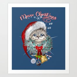 Meow Santa Cat Christmas Art Print