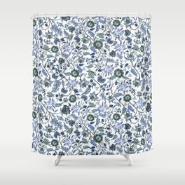 Blue Chinoiserie, Chintz, Indian, vintage floral, 70s,  Shower Curtain