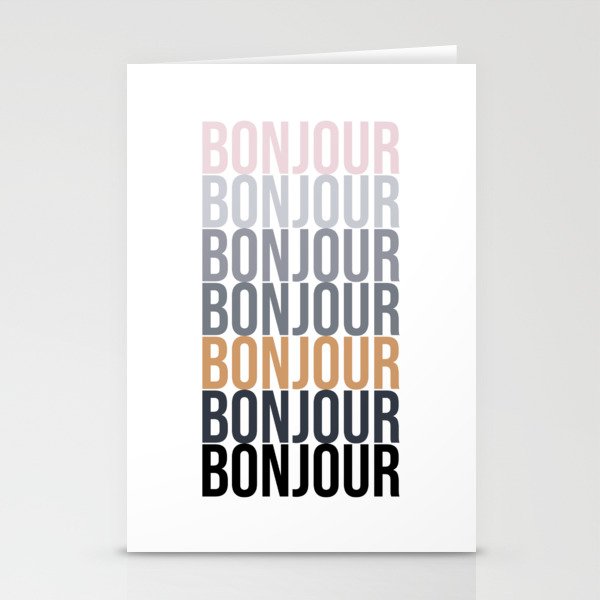 Bonjour in Bold Typography and Fall Colors Stationery Cards